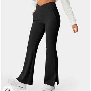 HALARA Crossover Pocket Split Hem Full Length Flare Leggings Black XS